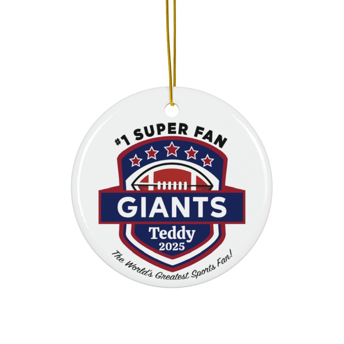Giants Football Ornaments, Personalized Football Initial Ornament, 2025 Family Ornament, Christmas Keepsake, Custom 2-Side Print