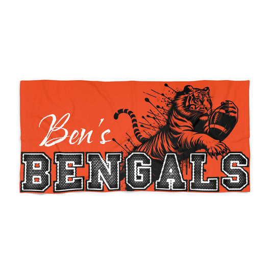 BENGAL TIGER Football Personalized Beach Towel, Custom Team, Sports Fan Gift, Summer Pool Accessories, Gift for Cincinnati Super Fans