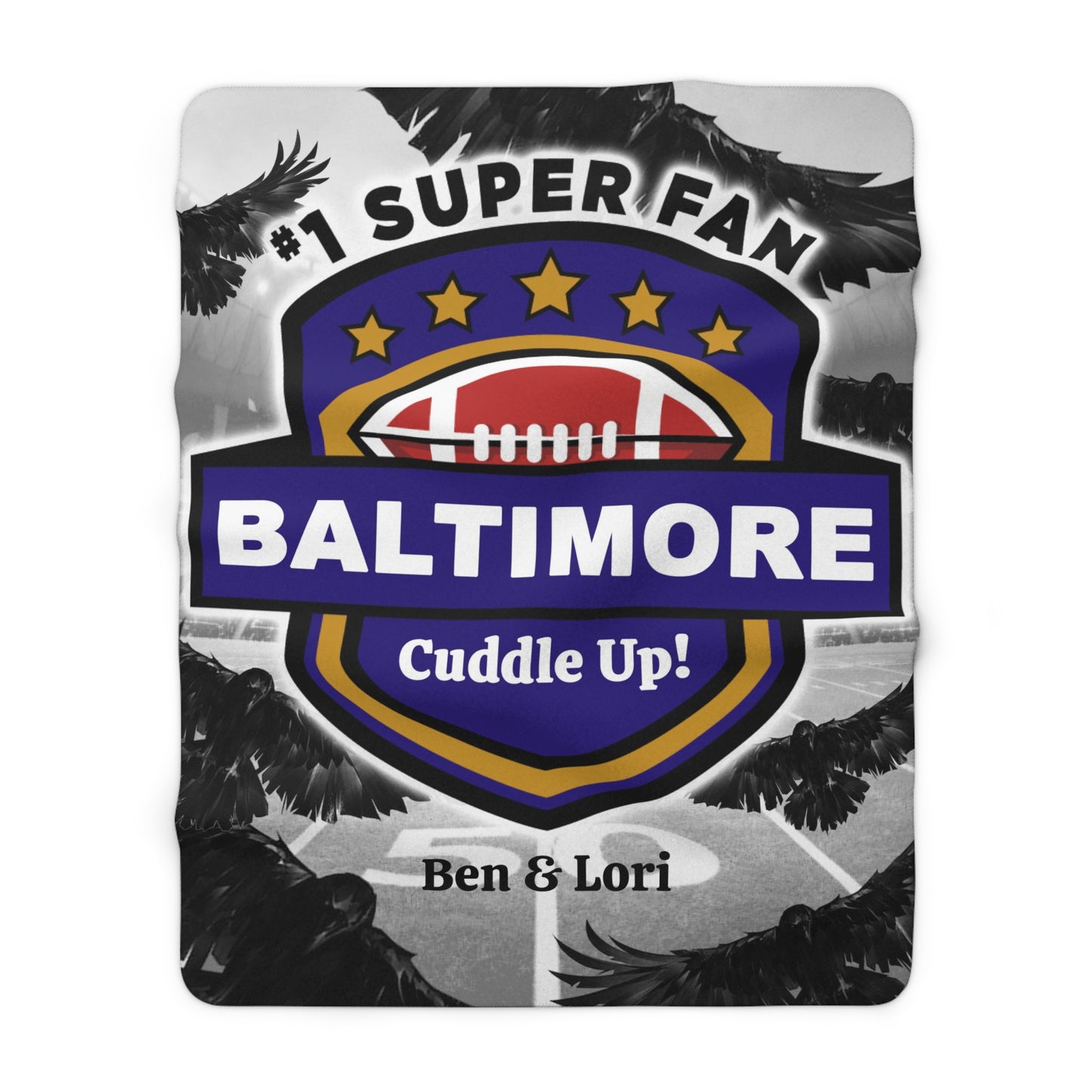 Baltimore Football Blanket Personalized Cuddle Up! Sherpa Fleece Blanket, Super Fan Custom Gift