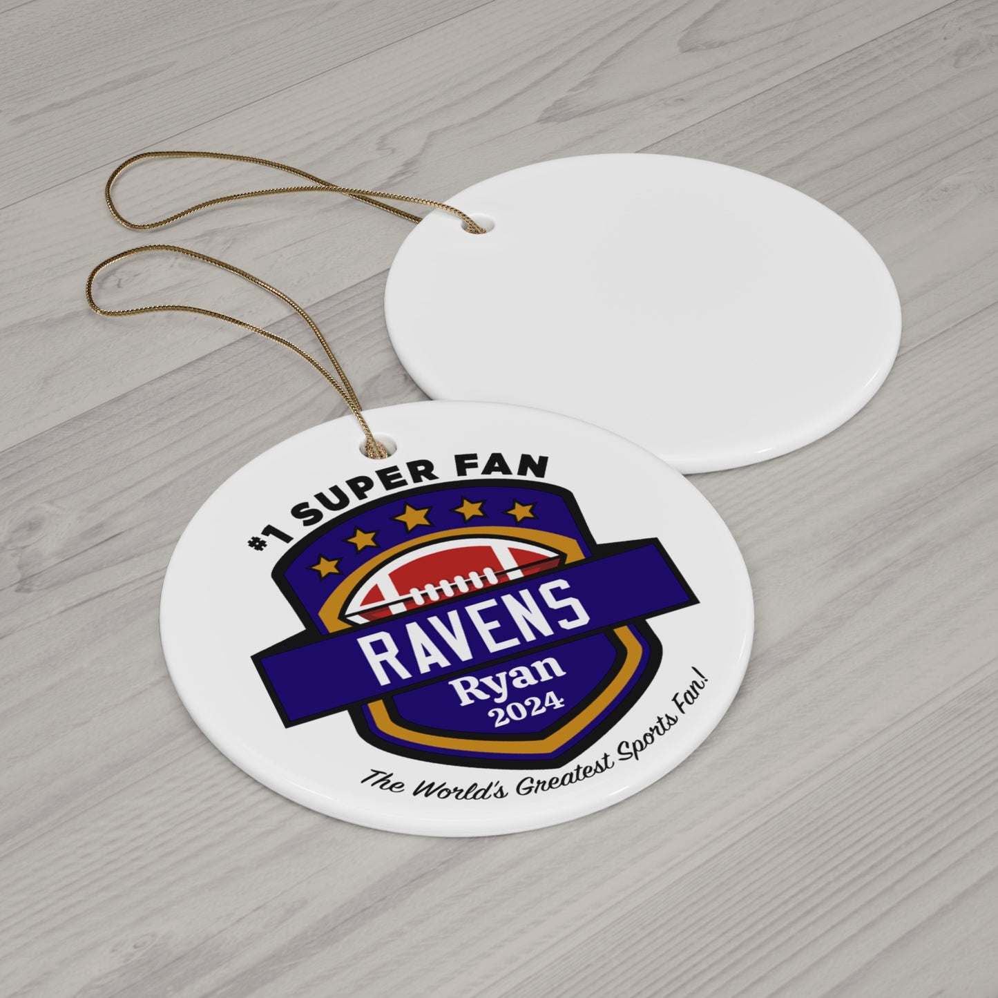 Ravens Keepsake Ornament, Personalized Baltimore Ravens Inspired Ceramic Ornament, #1 Football Super Fan