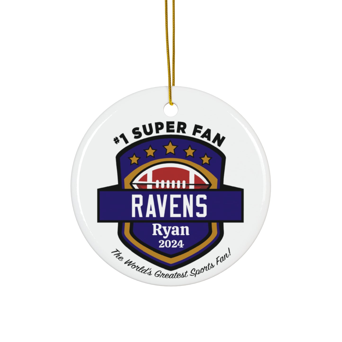 Ravens Keepsake Ornament, Personalized Baltimore Ravens Inspired Ceramic Ornament, #1 Football Super Fan