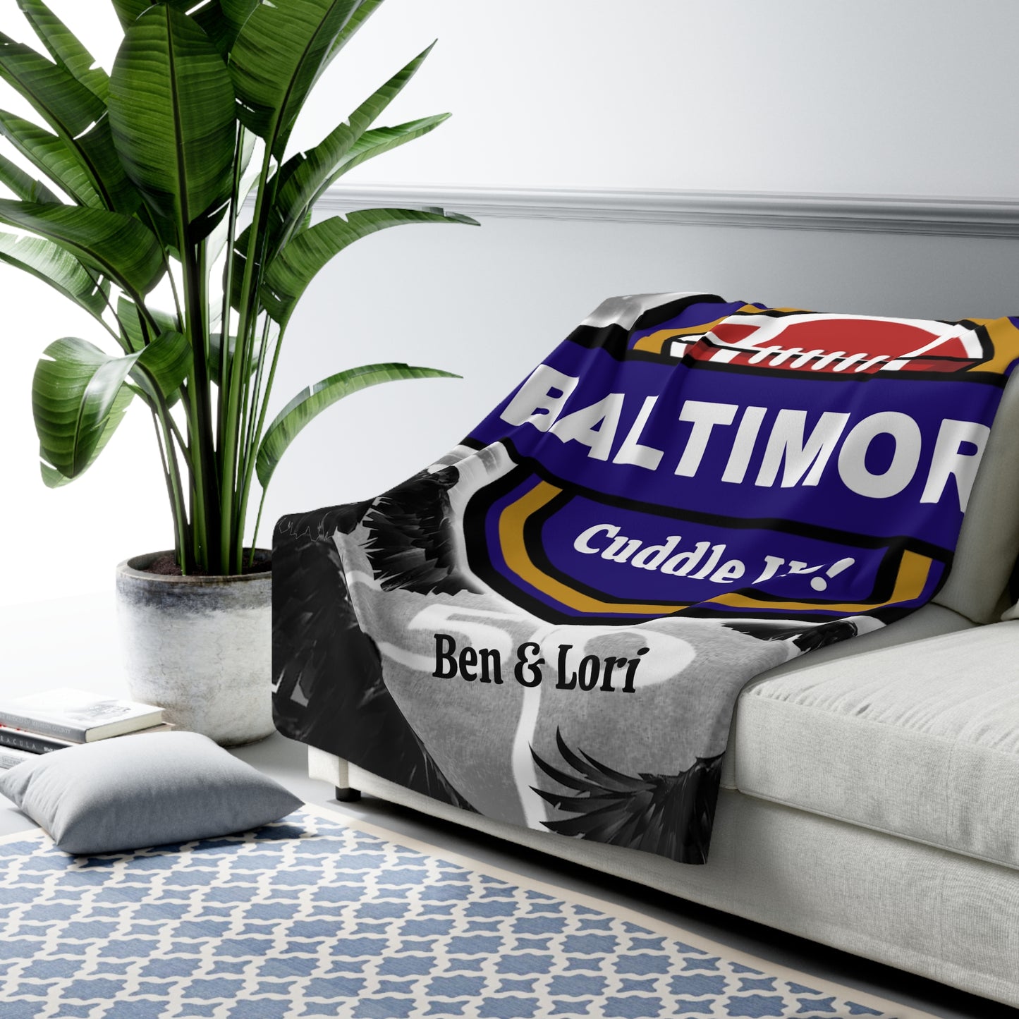 Baltimore Football Blanket Personalized Cuddle Up! Sherpa Fleece Blanket, Super Fan Custom Gift