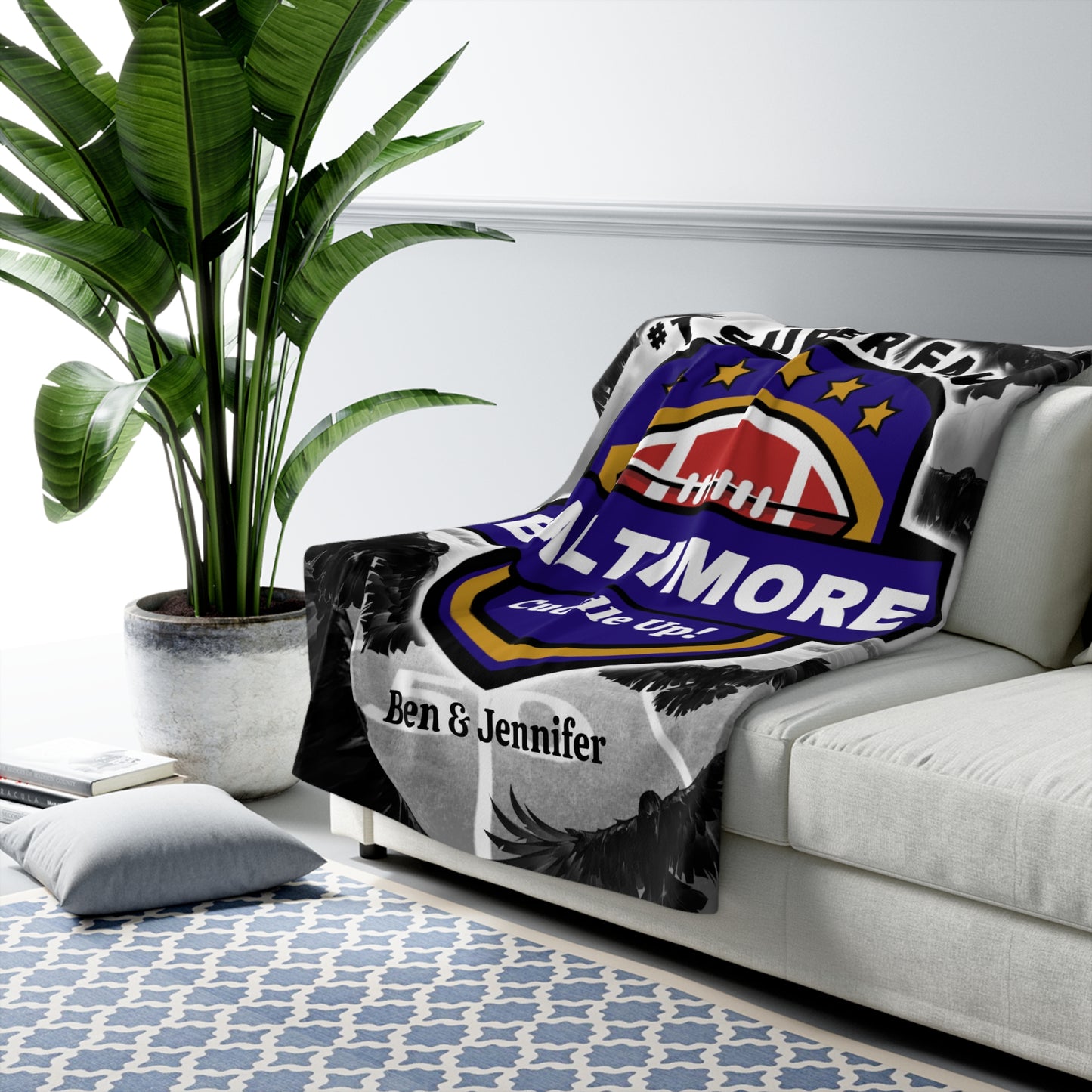 Baltimore Football Blanket Personalized Cuddle Up! Sherpa Fleece Blanket, Super Fan Custom Gift