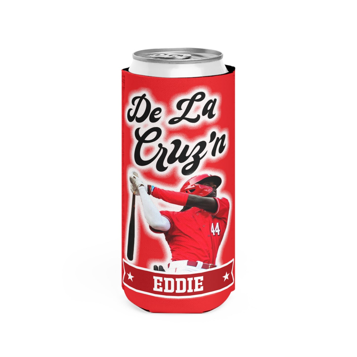 Eddie_De La Cruz SLIM Can Cooler Personalized, De La Cruz'n, Elly De LA Cruz Cincinnati Reds Fan Inspired Slim Can Cooler