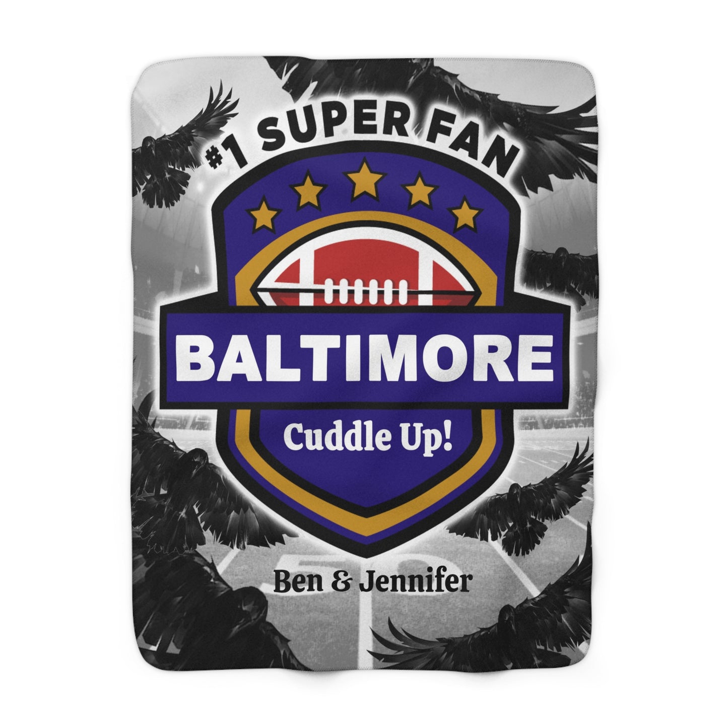 Baltimore Football Blanket Personalized Cuddle Up! Sherpa Fleece Blanket, Super Fan Custom Gift