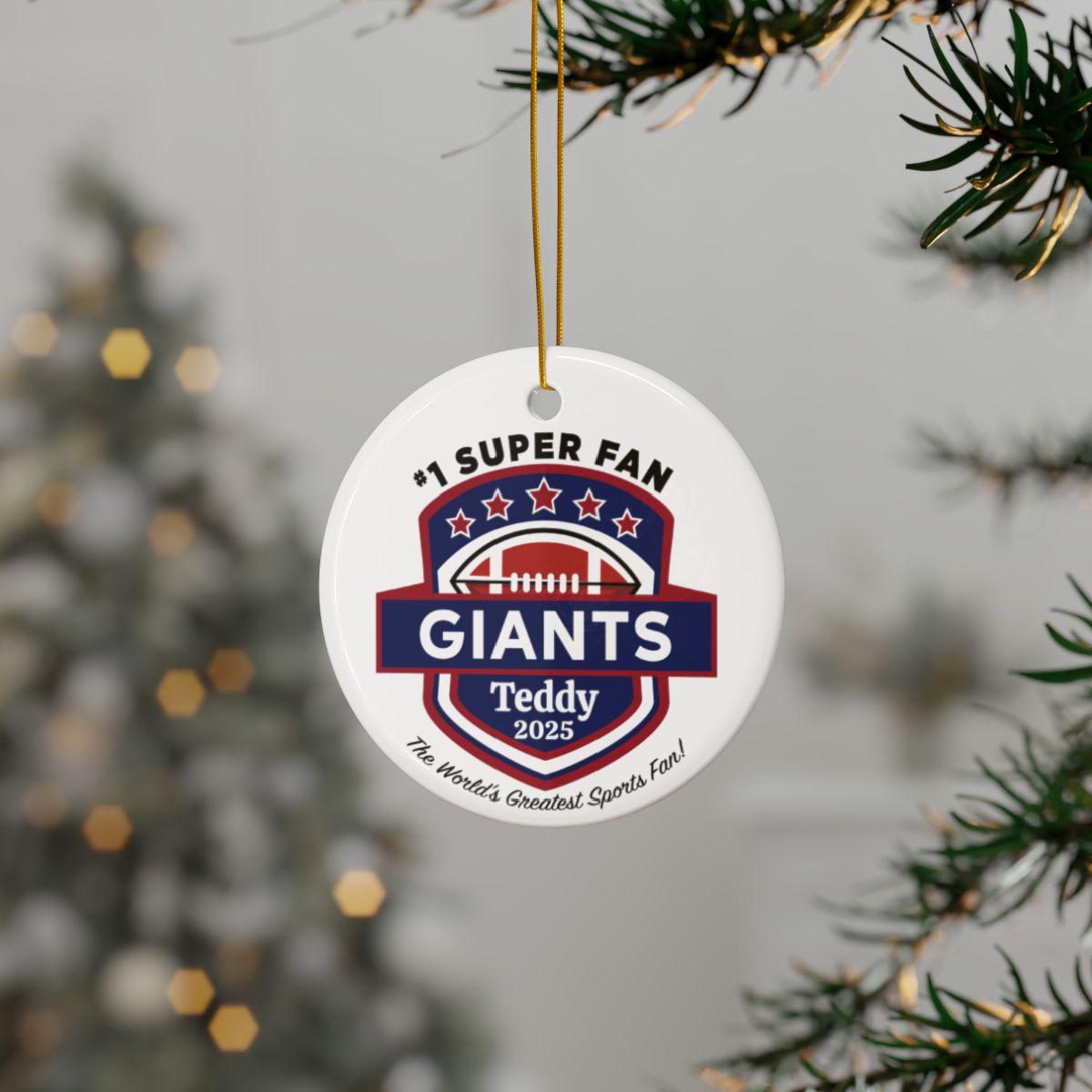 Giants Football Ornaments, Personalized Football Initial Ornament, 2025 Family Ornament, Christmas Keepsake, Custom 2-Side Print