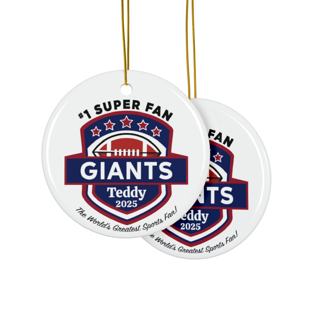 Giants Football Ornaments, Personalized Football Initial Ornament, 2025 Family Ornament, Christmas Keepsake, Custom 2-Side Print