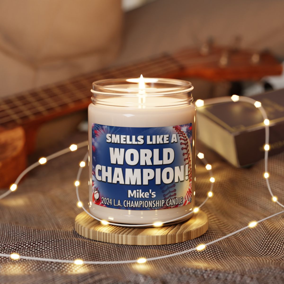 World Championship Smells Like A L.A. Win Personalized Gifting Candle, Dodgers Fan Gift Idea, Baseball Candle, LA Dodgers Inspired Decor