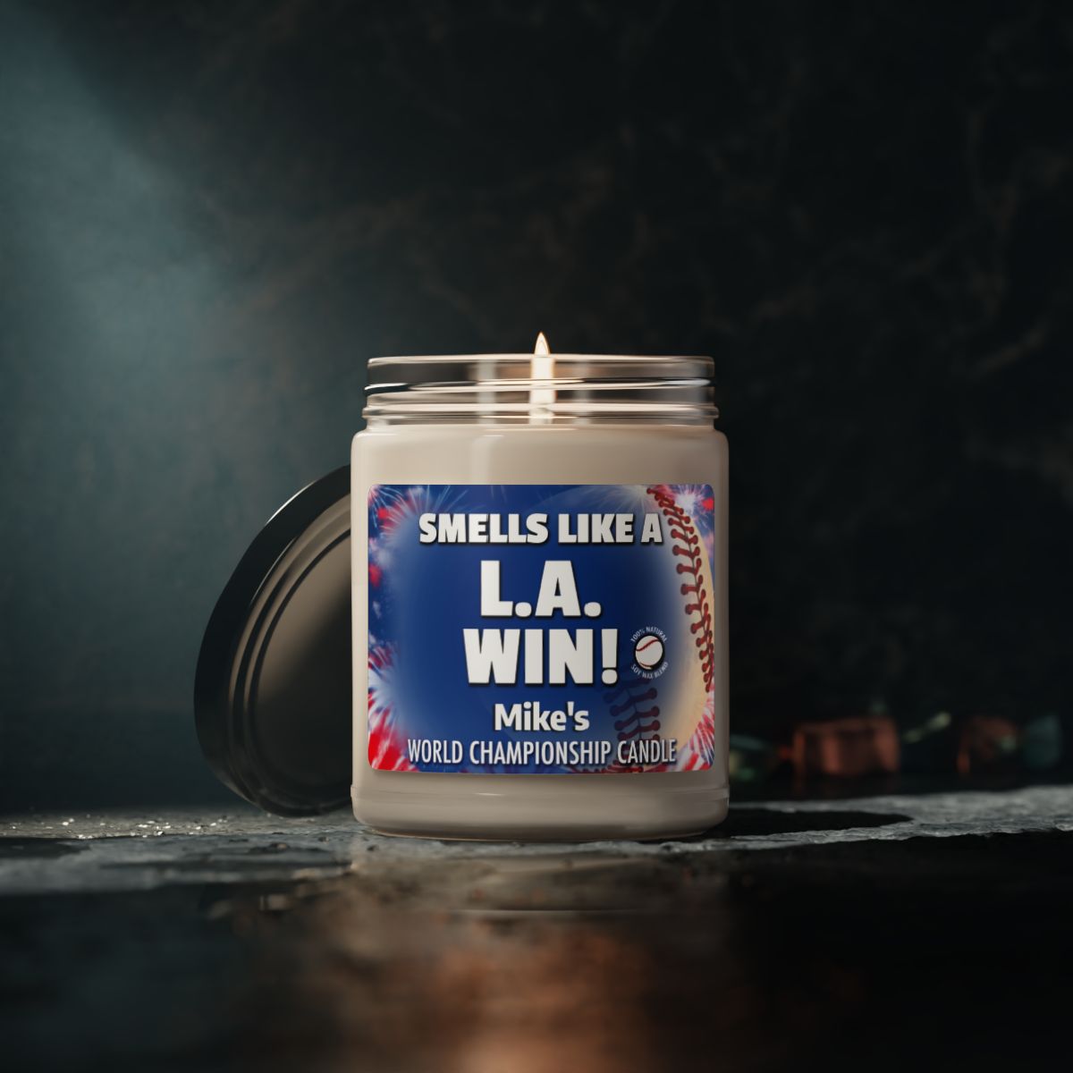 World Champions Smells Like A L.A. Win Personalized Gifting Candle, Dodgers Fan Gift Idea, Baseball Candle, LA Dodgers Inspired Decor