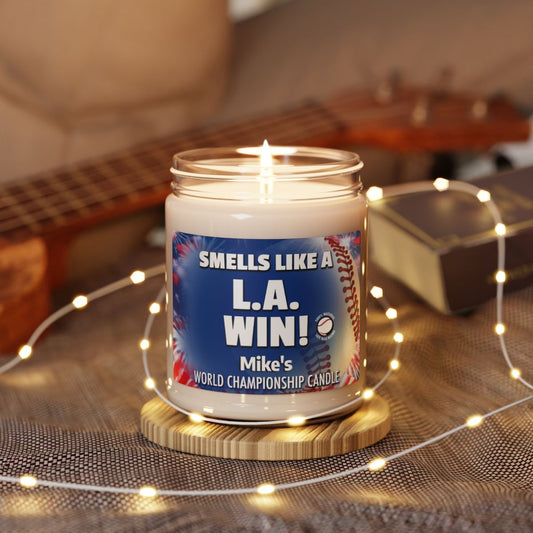 World Champions Smells Like A L.A. Win Personalized Gifting Candle, Dodgers Fan Gift Idea, Baseball Candle, LA Dodgers Inspired Decor