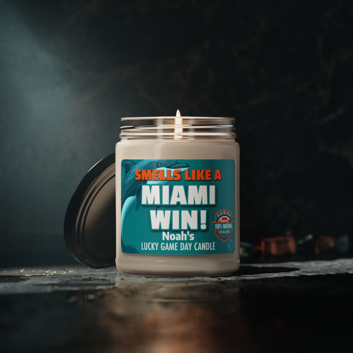 Smells Like A Miami Win Personalized Gifting Candle, Football Fan Gift Idea, Pro Team Candle, Dolphins Inspired Custom Gift