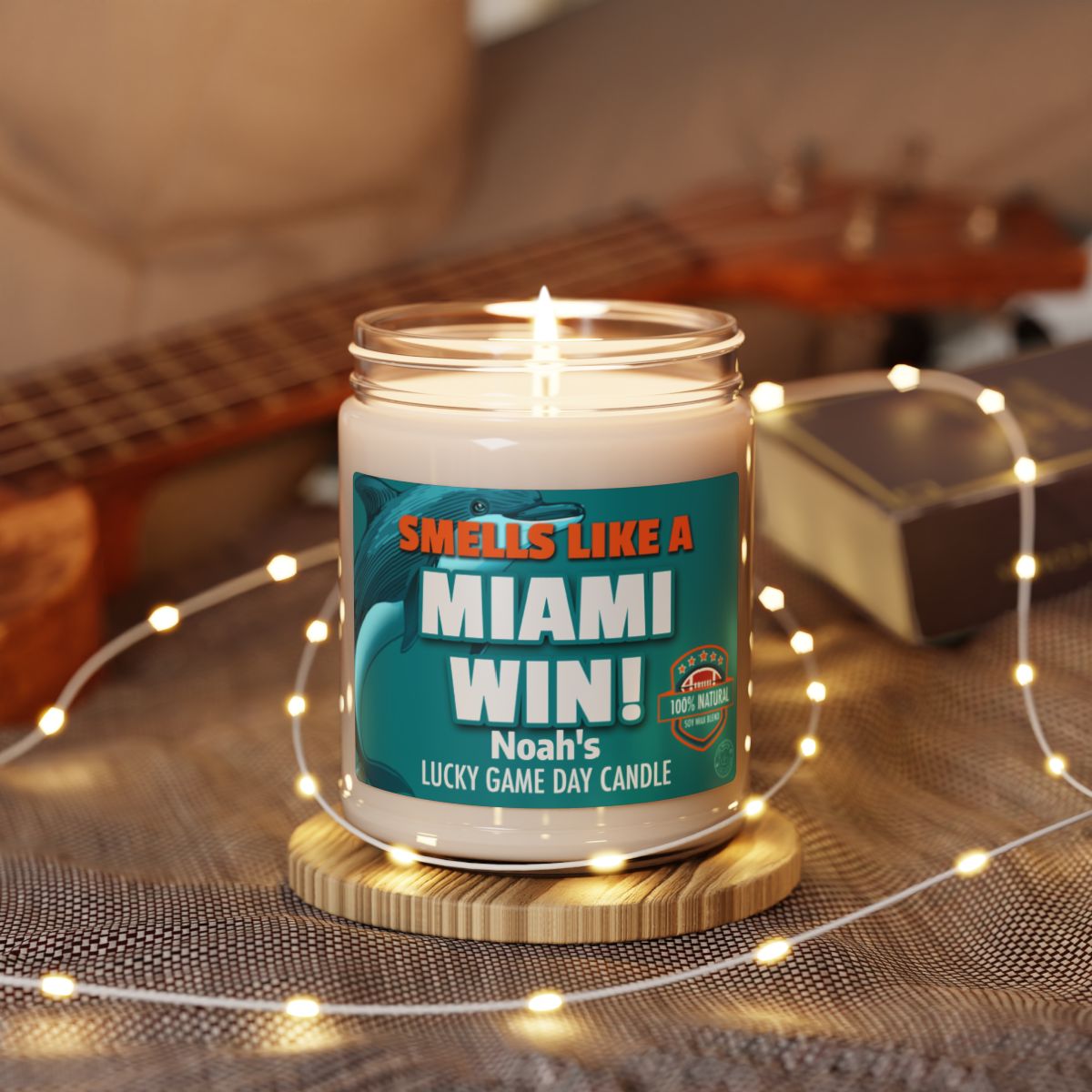 Smells Like A Miami Win Personalized Gifting Candle, Football Fan Gift Idea, Pro Team Candle, Dolphins Inspired Custom Gift